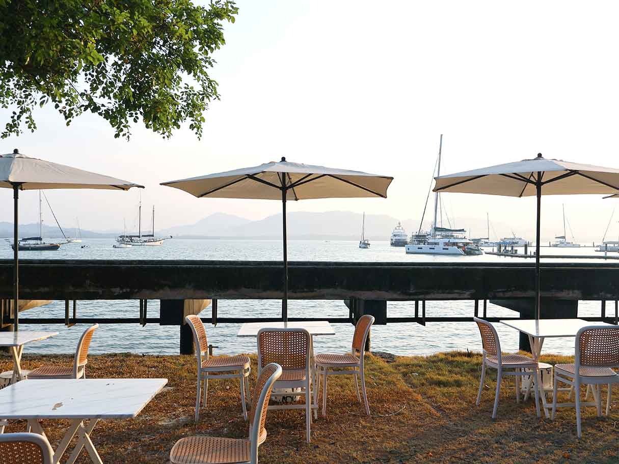 Marina-side terrace overlooking Phuket Yacht Haven